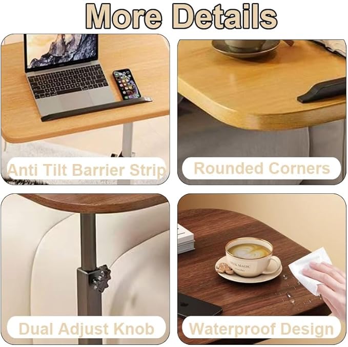 Multiful Sofa Side Floor Stand,Mini Projector Stand Table, Wooden Swivel Tv Tray Table,Portable Laptop Holder,Height Adjustable Snack Tray Stand for Living Room Couch Bed Side (White)