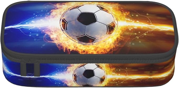 Boys Pencil Case with Soccer Ball Printed, Cool Portable Pen Bag Pouch with Zipper for Teens Stationery Supplies, Sports Style Pencil Box Cosmetic Bag for Sports Women and Girls