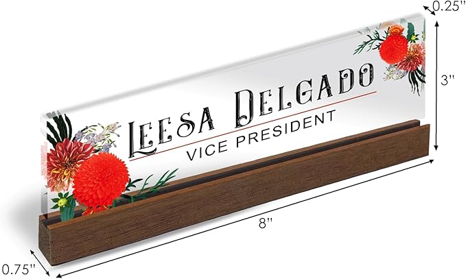 Artblox Office Personalized Name Plate for Desk with Business Card Holder On Clear Acrylic Glass Autumn Flowers Design Custom Desk Name Plate with Your Name and Credentials Customized Gift
