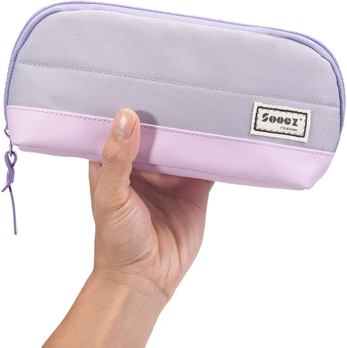 Sooez Wide-Opening Pencil Pen Case, Lightweight & Spacious Pencil Pouch Zipper Stationery Bag, Aesthetic Supply with Triangular Design for Adults, Purple