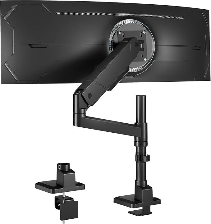 monTEK Tall Single Monitor Arm for 17 to 45 Inch Curved Screen Adjustable Upgraded Heavy Duty Ultrawide Monitor Arm Holds 35 Lbs Cable Management with C Clamp, Grommet Base, VESA 75/100mm, MA1007PBK