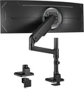 monTEK Tall Single Monitor Arm for 17 to 45 Inch Curved Screen Adjustable Upgraded Heavy Duty Ultrawide Monitor Arm Holds 35 Lbs Cable Management with C Clamp, Grommet Base, VESA 75/100mm, MA1007PBK