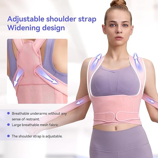 Fit Geno Back Brace Posture Corrector for Women and Men, Shoulder Straightener, Adjustable Full Back Support, Upper and Lower Back Pain Relief - Scoliosis, Hunchback, Hump, Thoracic, Spine Corrector (Multicolor, Medium)