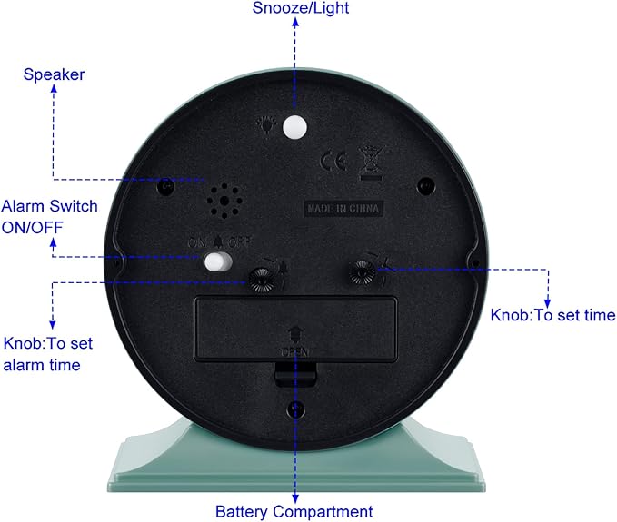 4.5"Retro Analog Alarm Clock,Vintage decor , Super Silent Non Ticking Small Clock with Manual Light, Snooze, Battery Operated, for Bedroom, Living Room, Office,Nightstand, Bedside, Desk ,Table(Green)