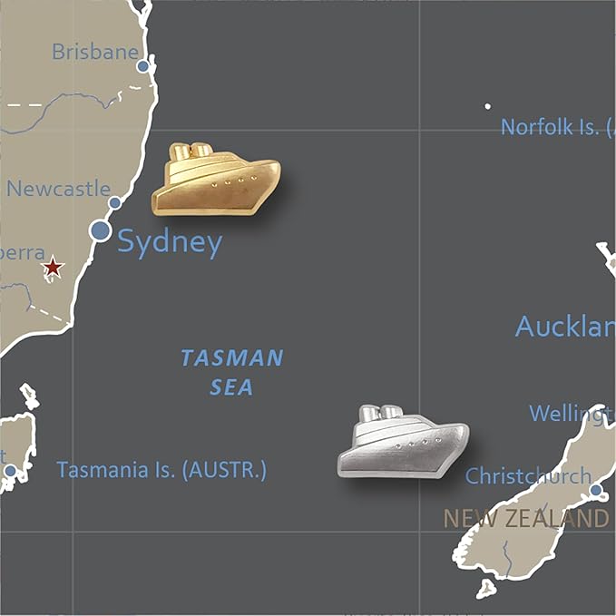 Cruise Ship Push Pins - Gold Metal Cruise Ship Pins - for Cork Board, Maps, or Lapel Pin Use - Designed in USA - Set of 10