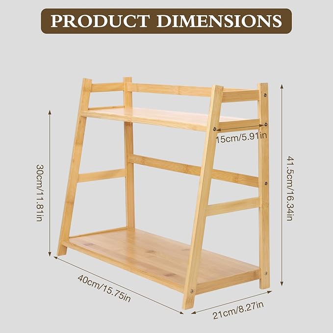 2-Tier Ladder Desktop Bookshelf, 15.75" Wide Wooden Countertop Storage Hutch for Office, Dorm and Home, Desk Organizer for Books and Decor