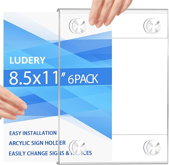 Acrylic Window Sign Holder 8.5 x 11 with 4 Suction Cups,Clear Acrylic Frames Glass Window Wall Mount,Advertising Signage Sign Holder for Mall, Office, Home, Store, Restaurant (6 Pack)