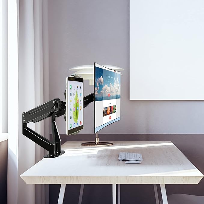 Pholiten Universal VESA Mount Adapter for Tablets, 2-in-1 Laptops, 15.6 inch Portable Monitors & Phone,ESA 100x100, Adjustable Laptop Holder, Extend to 6.1-8 inch