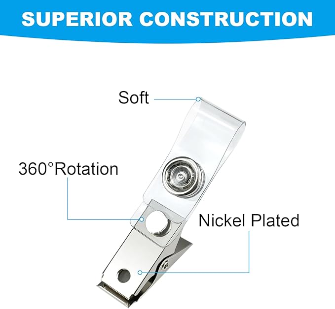 120 Pcs Metal ID Badge Clips with Clear PVC Straps,Heavy Duty Name Badge Holders with Clip,Badge Clip for Student Employee ID Badges (120)