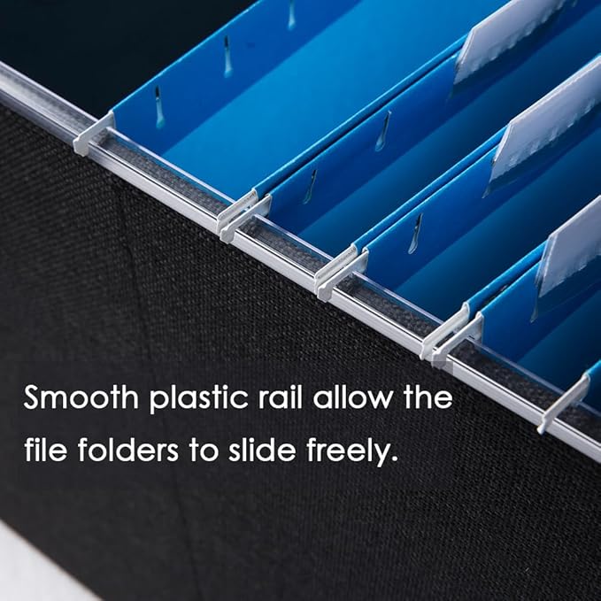 PRANDOM File Organizer Box - Set of 1 Collapsible Decorative Linen Filing Storage Hanging File Folders with Lids Office Cabinet Letter Size Black (15x12.2x10.75 inch)