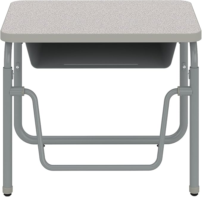 Safco Products AlphaBetter 2.0 Height – Adjustable Student Desk with Swinging Footrest Bar and Book Box, Sit to Stand, 22"-30" w, Pebble Gray