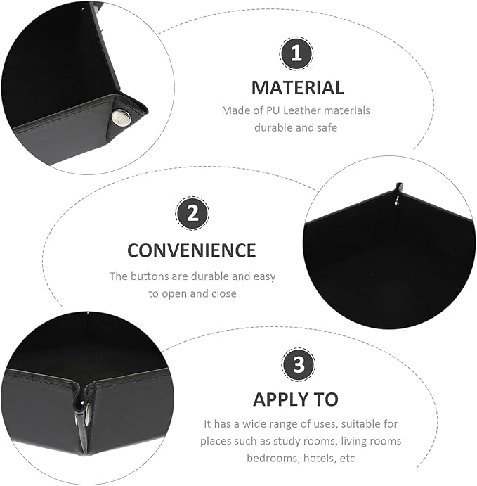 Uonlytech PU Leather Hexagonal Folding Tray Desk Organizer Catchall Storage Plate for Jewelry Watch Keys, Black Desktop Valet Tray for Home Office Use