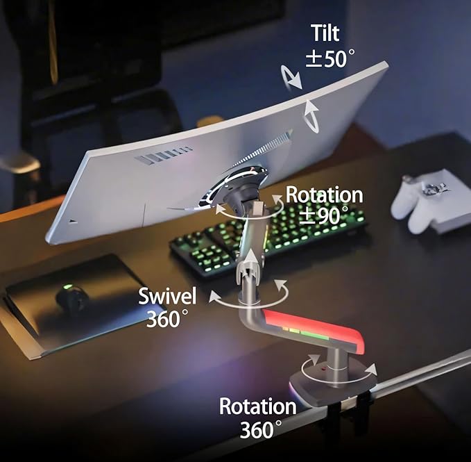 NB Gaming Monitor Arm or for 32 to 60 Inches Screen, Load up to 20 kg, VESA 75/100, RGB-Light, Heavy Duty, Multi Angle Adjustable, Premium Aluminum, Red