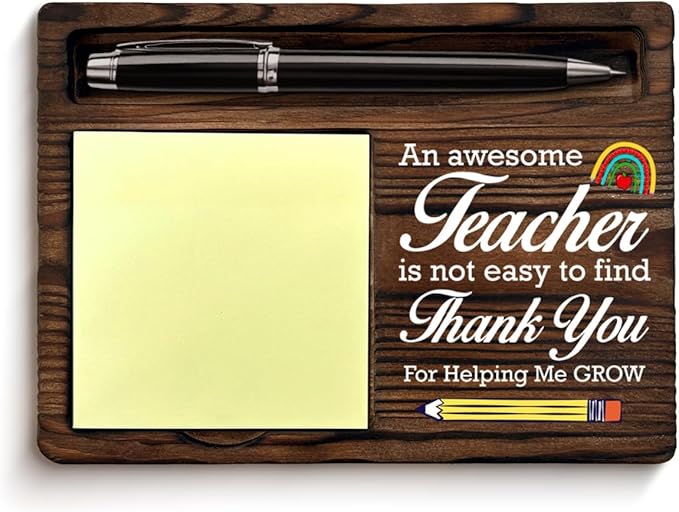 Teacher Gifts for Women Men Sticky Note Holder Thank You Appreciation Gifts for Teacher, Thank You for Helping Me Grow Self-Stick Note Pad Holders Home Office Decor