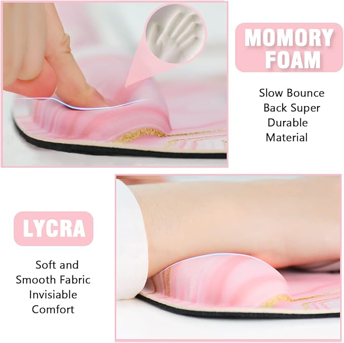 Memory Foam Ergonomic Keyboard Wrist Rest Pad and Mouse Wrist Rest Support Mouse Pad Set for Office Gaming Easy Typing-Pink Fluid
