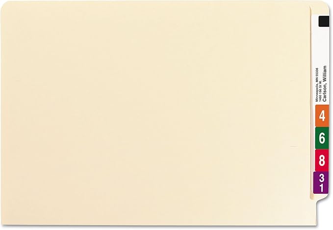 Smead End Tab Fastener File Folder, Shelf-Master® Reinforced Straight-Cut Tab, 1 Fastener, Legal Size, Manila, 50 per Box (37110)