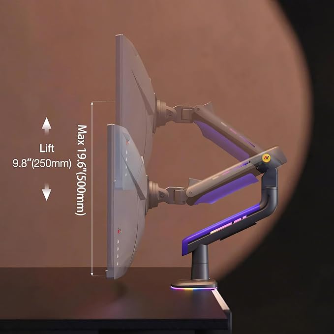 NB Gaming Monitor Arm or for 32 to 60 Inches Screen, Load up to 20 kg, VESA 75/100, RGB-Light, Heavy Duty, Multi Angle Adjustable, Premium Aluminum, Purple Blue