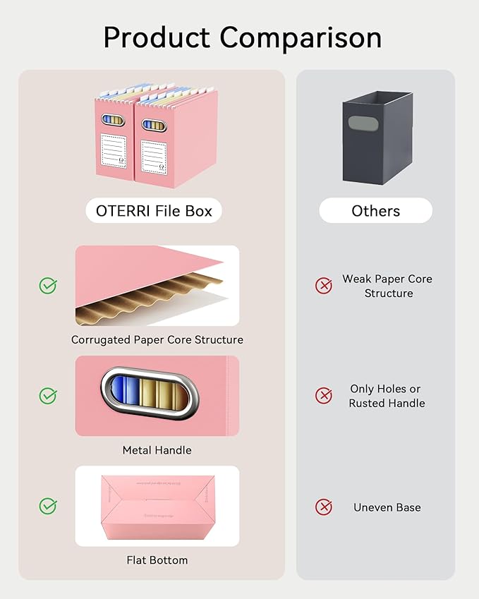 Oterri Cardboard File Organizer Box for Hanging File Folders Letter Size,File Box for Computer Desk,File Cabinet,Working Home,Office,Classroom (Multi color, Letter Size - 8 Packs)