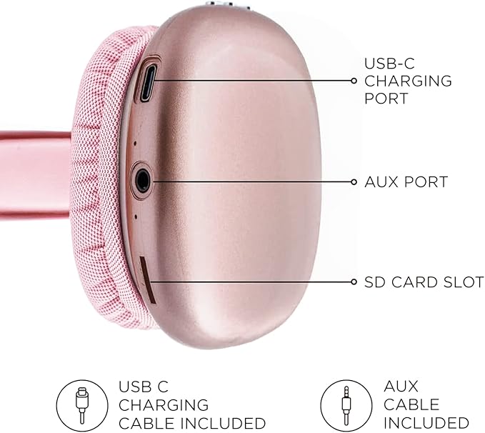 iJoy Ultra Wireless Over-Ear Bluetooth Headphones with Mic, Up to 10 Hours Playtime, Bluetooth Headset 33Ft Range with Backup AUX Cable & SD Slot, Wireless Headphones for Gaming, Work & Gym (Pink)