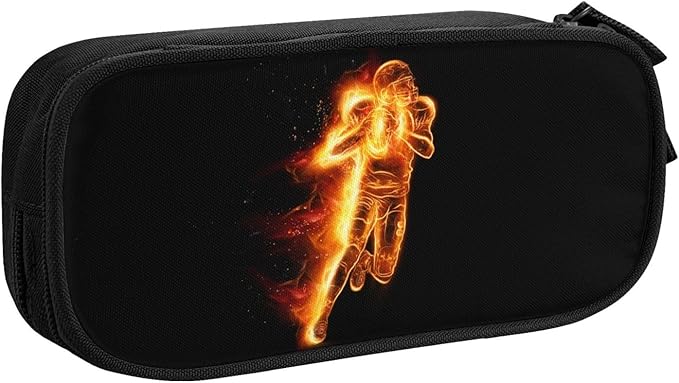 Football Themed Pencil Case Black Pencil Box for Sports Kids Boys Men, Big Capacity Canvas Storage Pouch Marker Pen Bag Stationery Organization Bag, Portable Travel Storage Box Desk Office Organizer