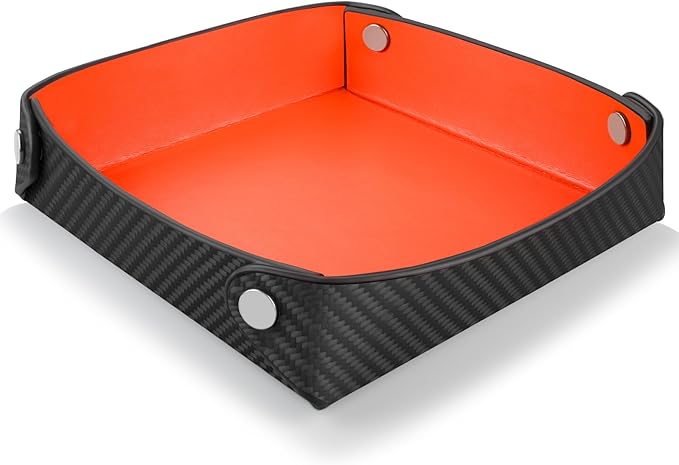 Leather Carbon Fiber Desktop Storage Tray, Decorative Catchall Organizer for Keys, Wallet, Watch, Jewelry, Entryway Table