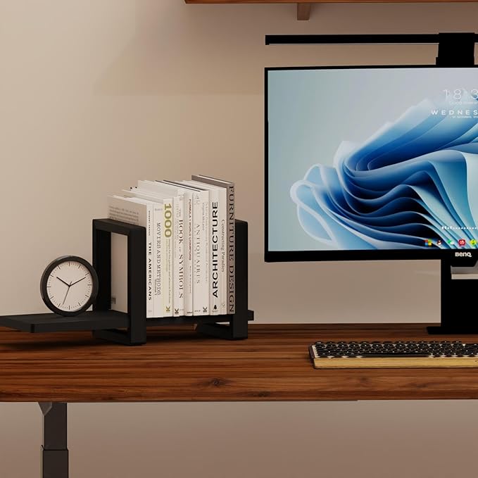 Adjustable Desktop Bookshelf, Retro Tabletop Bookshelf, Desk Shelf for Top of Desk in Living Room, Home, Office, Perfect for Magazine, Books, Cookbooks, No Tools Required to Assemble (Black)