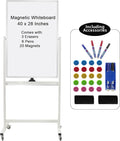 40" x 28" Mobile Dry Erase Whiteboard Double-Sided White Boards on Wheels Flip-Over Magnetic Rolling Whiteboard with Stand, Aluminium Frame