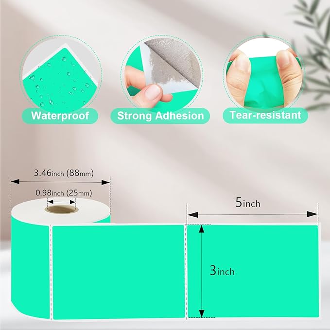 YOULAISHI 3 x 5 inch Home Moving Box Labels for Storage Bins 300pcs Colored Blank Label Sticker for Shipping Thermal Printer Color Coding Rectangle Moving Labels for Packing Boxes,Watercolor Green