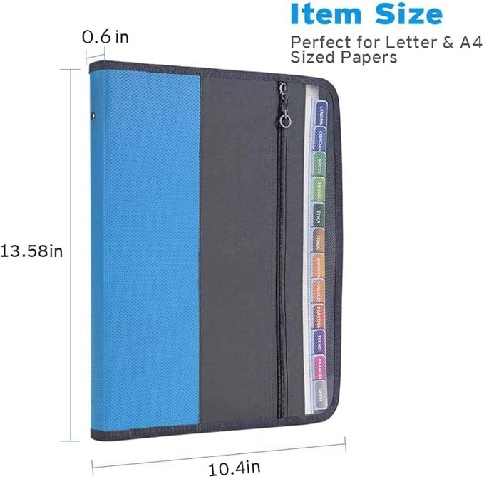 Sooez Accordion File Organizer with Safe Zipper, 12 Pocket Expanding File Folder with Front Pencil Pouch, Portable Monthly Paper Bill Tax Receipt Organizer, School Office Supplies, Letter Size, Blue