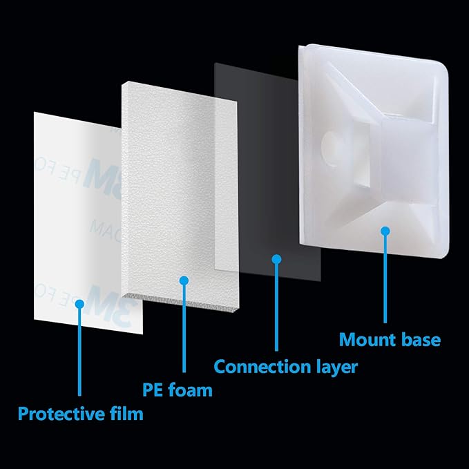 Cable Tie Mounts, Adhesive-Backed, 1 Inch, for Cable Management, Cable Tie Anchors, 100 Pack, White