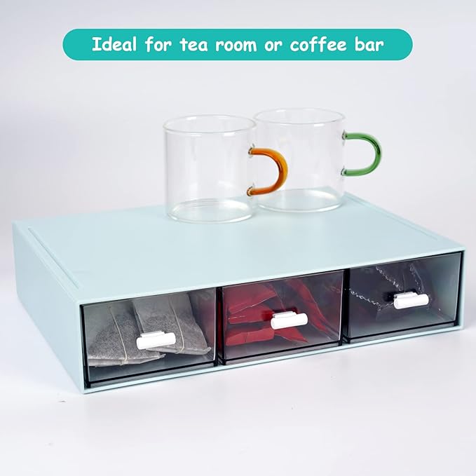 Desktop Organiser with 5 Drawers, Stackable Plastic Storage Box on Desk, Small Drawers Storage Unit for Home Collection, Cosmetics, Office Supplies (2 Flat Layers, Blue)