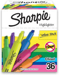 Sharpie Tank Highlighters, Fluorescent And Pastel Highlighters, Chisel Tip, Highlighter Markers Set, Assorted Colors, Value Pack, 36 Count - School, Office, Teacher Supplies