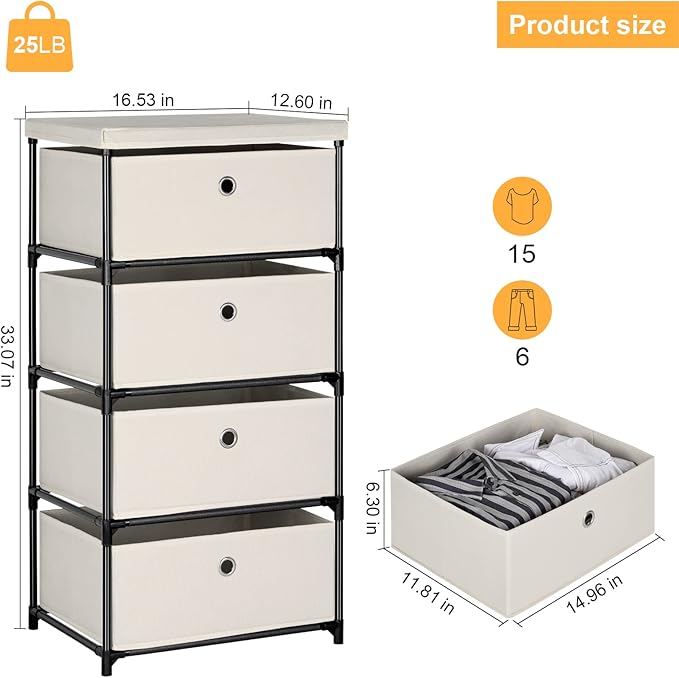 HAITRAL Fabric Storage Chest, Drawer Clothes Organizer - 4 Drawers Storage Organizer Unit for Closet, Easy Assembly Closet Dresser for Dorm, Bedroom, Hallway, Storage Bins (White)