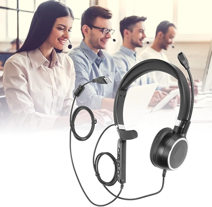Shurzmotic H2000 USB ENC Business Headset, USB Computer Headphone with Mic, Wired Noise Canceling PC Headset for Office Call Center, Single Ear Lightweight Headphone with Volume Adjustment an