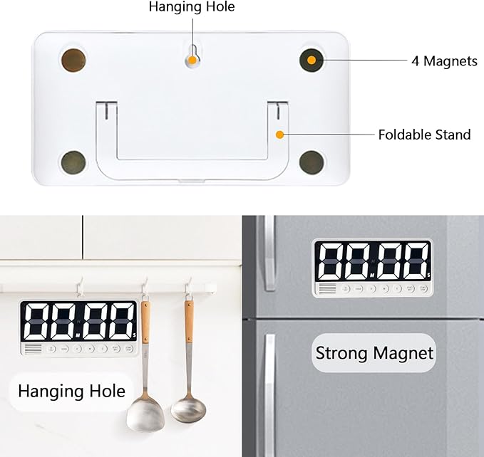 Digital Kitchen Timer with 7.1” Extra Large Display, Rechargeable Magnetic LED Countdown/Up Memory Timer with 6 Alarms & 4 Volume Levels for Cooking, Classroom, Office, Home Gym (Black)