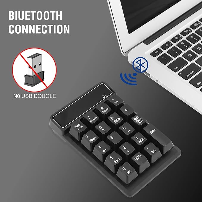 RaceGT Bluetooth Number pad, 19-Keys Wireless Numeric Keypad, Portable Mini Multi-Function Accounting Number Keypad Keyboard Extensions for Laptop/Desktop/Notebook
