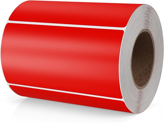 Meitaat Red Rectangle Stickers 4 x 2 Inch Color Coding Labels Vinyl Roll Self-Adhesive Waterproof Removable 500 PCS