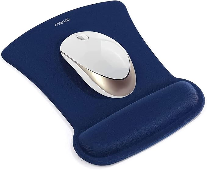MOSISO Wrist Rest Support for Mouse Pad & Keyboard Set, Ergonomic Mousepad Non-Slip Base Home/Office Pain Relief & Easy Typing Cushion with Neoprene Cloth & Raised Memory Foam, Navy Blue