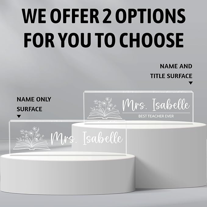 Personalized Desk Name Plates, Acrylic Engraved Teacher Name Plate for Desk, Custom Office Gifts & Desk Decor for Women Men, Back to School Teacher Appreciation Gifts