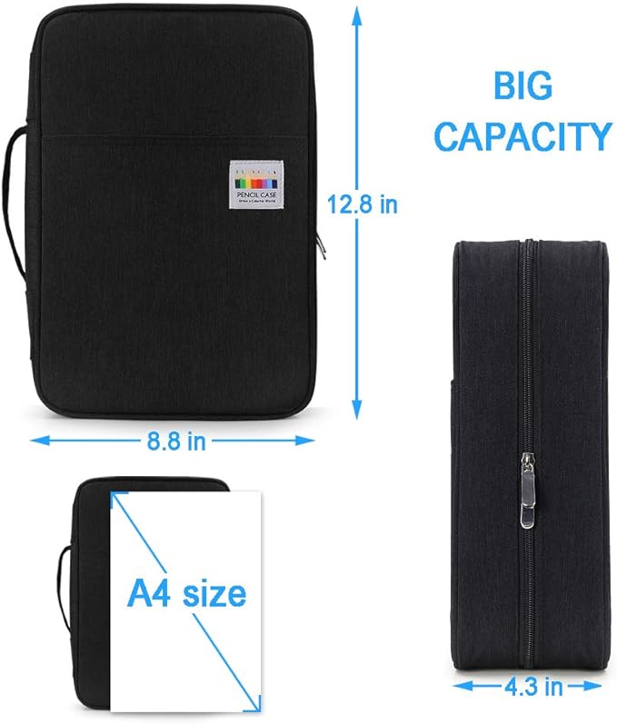 YOUSHARES Big Capacity Colored Pencil Case - 300 Slots large Pen Case Organizer with Multilayer Holder for Prismacolor Colored Pencils & Gel Pen (Black)