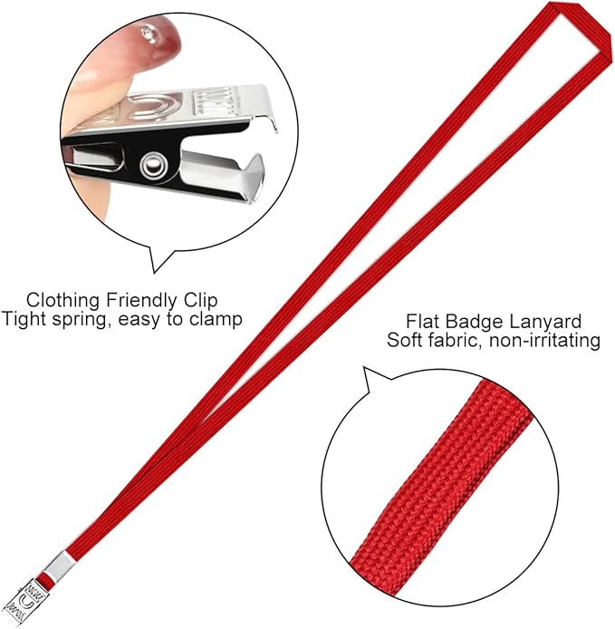 100 Pcs Clear Horizontal Badge Id Card and 100 Pcs Lanyard, Reusable Lanyards for Id Badge Holder Name Tag Badge Holder with Lanyards for Adults Kids Business School Conferences (Red)