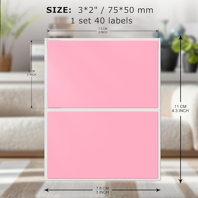 FINDAT Color Coding Stickers Rectangle 3×2 Inch Vinyl Pink Sticker Removable Waterproof Writable File Folder Moving Labels for Boxes Home Office Marking 40 PCS