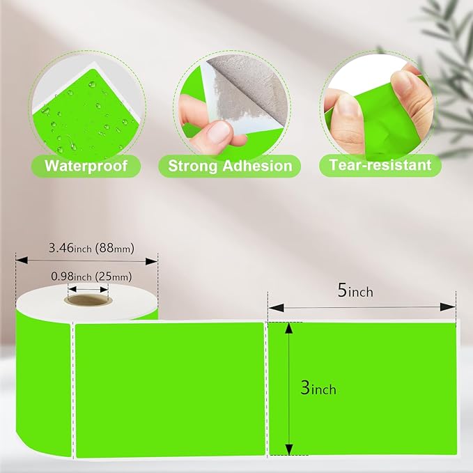 YOULAISHI 3 X 5 Inch Rectangle Sticker Moving Labels for Boxes, 300PCS Waterproof Removable Labels Stickers to Write on for Bar-Codes, Address, Small Business Labeling, Inventory, Light Green