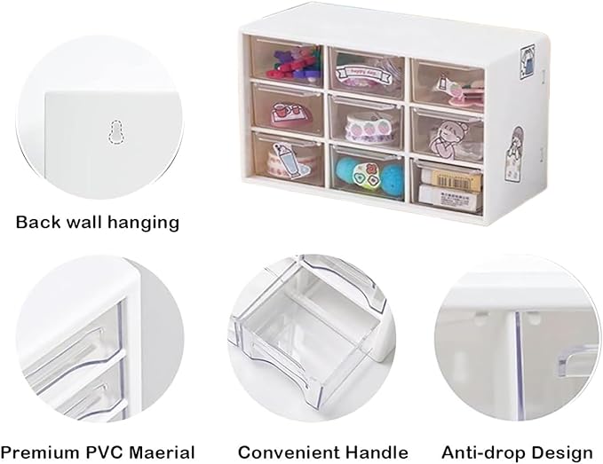 6 Pcs Small Drawer Organizer for Desk Mini Desktop Drawers 6.9" x 3. 8" x 4.6" Plastic Desktop Storage Box with 9 Clear Drawers for DIY Art Classroom Office Supplies, Dust-proof (White)
