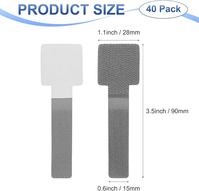 40-Pack Hook and Loop Cable Ties, 3.5 x 1.1 Inch Enhanced Self-Adhesive Cord Organizer for Desk/Home/Wall/Office Essentials, Cable Management Under Desk [Gray]
