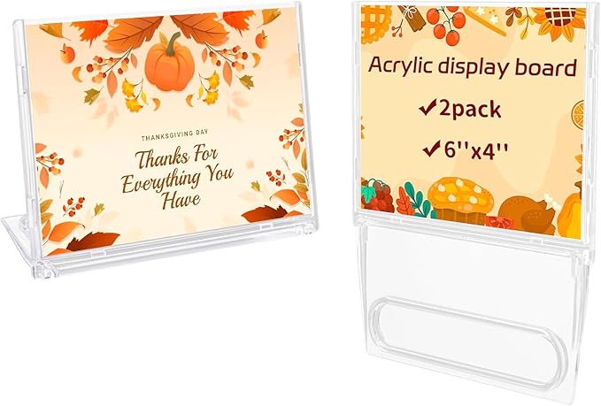 2 Pack 4x6 Inch Small Sign Holder Horizontal, Double-Sided Usage with Swivel Base for Table Display, for Office, Store, Restaurant, Retail Counters, for Name Sign, Price Message Board, Note