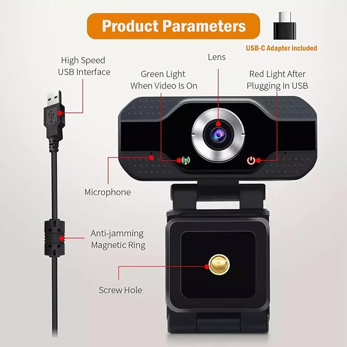 YOUPECK 4K 2K 1080P HD Webcam with Microphone, Noise Cancellation, Privacy Cover, Wide-Angle Lens, Auto Light Correction, Plug & Play USB Webcam for Laptop, Desktop, PC, Zoom, Skype, Stream