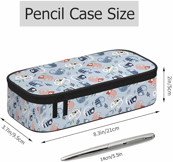Chameleons Pencil Case Cute Cartoon Animal Leaves Blue White Pencil Bag Pouch Box Organizer for College Student Teen Adults
