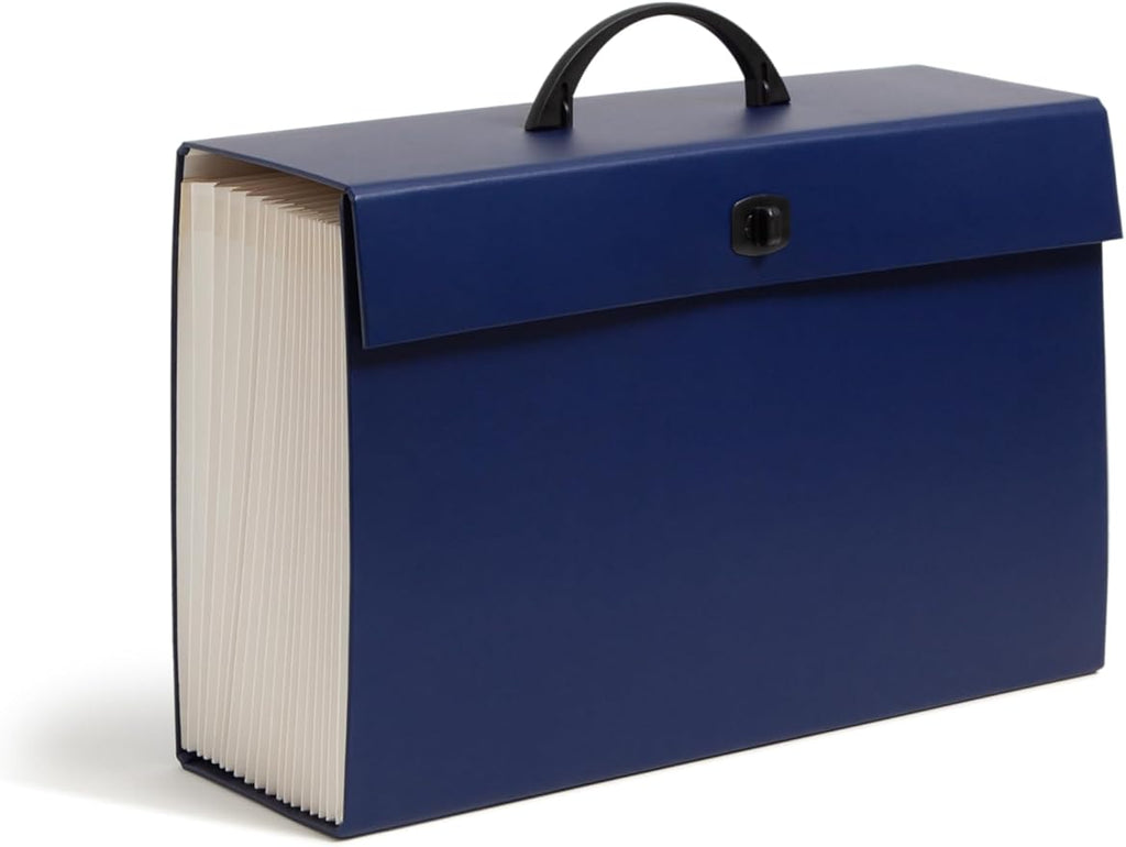 Smead Portable Expanding File Box, 19 Pockets, Blank Tabs, Printed Labels, Latch Closure, Legal Size, Blue (70806) (Pack of 4)