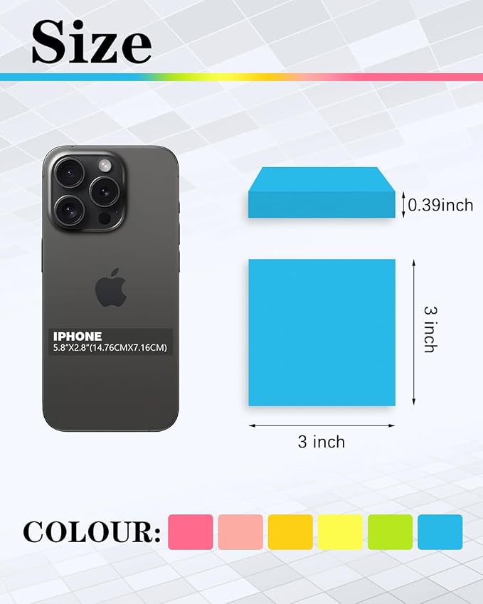 Weliu Sticky Notes 3x3 Inches, Self-Stick 48 Pads Bulk, 100 Sheets/Pad, 6 Bright Colors, Adhesive Notes for Home, School, Office, Use on Walls, Doors, Windows
